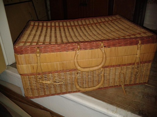 Preview of the first image of Vintage wicker basket for picnic or New Year gift hamper.