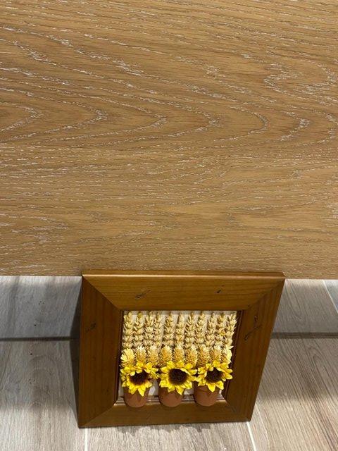 Image 4 of PICTURE 3D WOOD. FAUX SUNFLOWERS / DRIED WHEAT/CLAY POT 8.5”