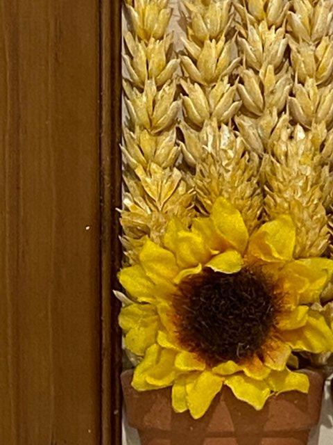 Image 10 of PICTURE 3D WOOD. FAUX SUNFLOWERS / DRIED WHEAT/CLAY POT 8.5”