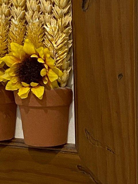 Image 11 of PICTURE 3D WOOD. FAUX SUNFLOWERS / DRIED WHEAT/CLAY POT 8.5”