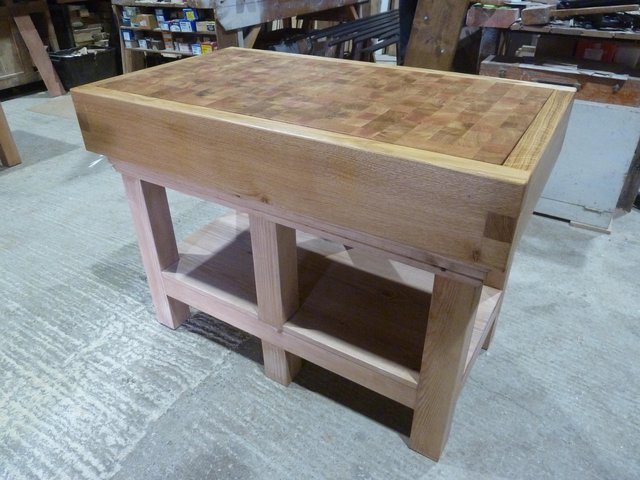 Preview of the first image of Oak Top Butcher Block Kitchen Island With Pine Base.