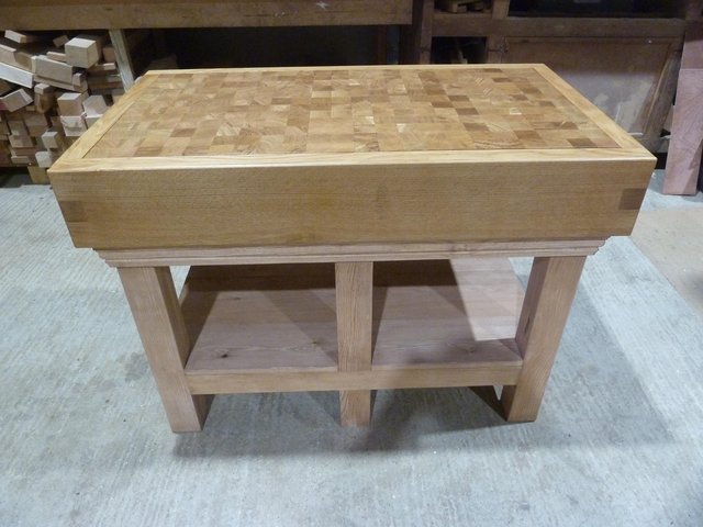 Image 2 of Oak Top Butcher Block Kitchen Island With Pine Base