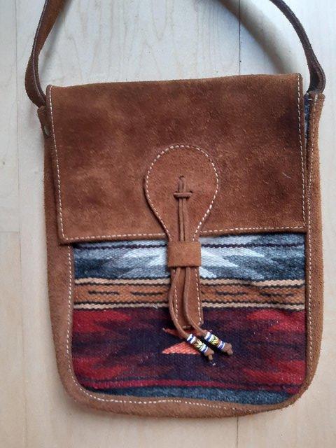 Preview of the first image of SOUTH AMERICAN SUEDE & FABRIC HANDBAG.