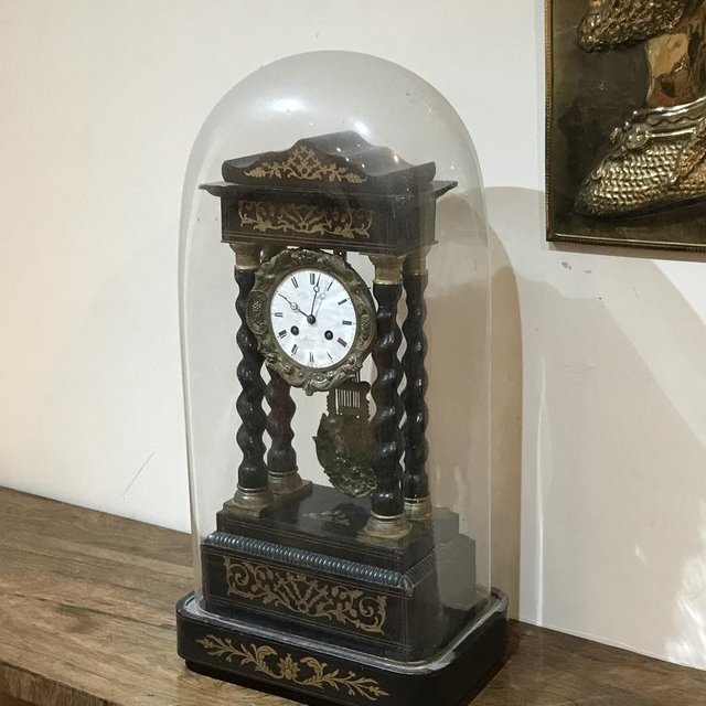 Image 8 of French Portico clock under glass dome