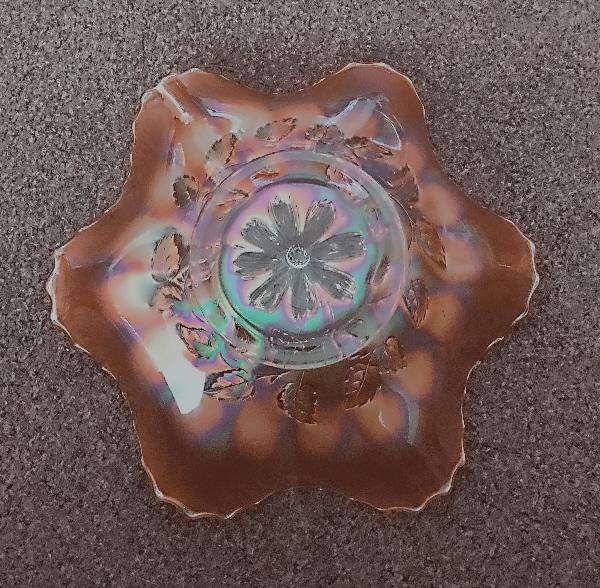 Image 2 of Vintage Dugan Cosmos Variant Carnival Glass Bowl