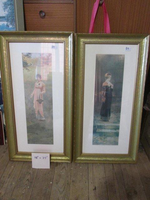 Preview of the first image of TWO (2) framed pictures - Edwardian? ladies in garden.