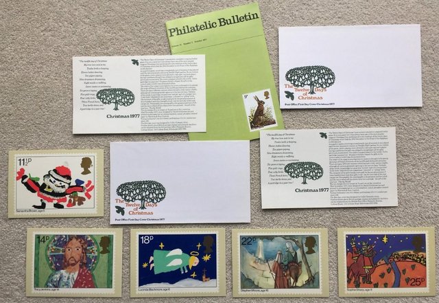 Preview of the first image of STAMPS XMAS 1981 BLUE PETER POSTCARDS FIRST DAY COVERS 1977.