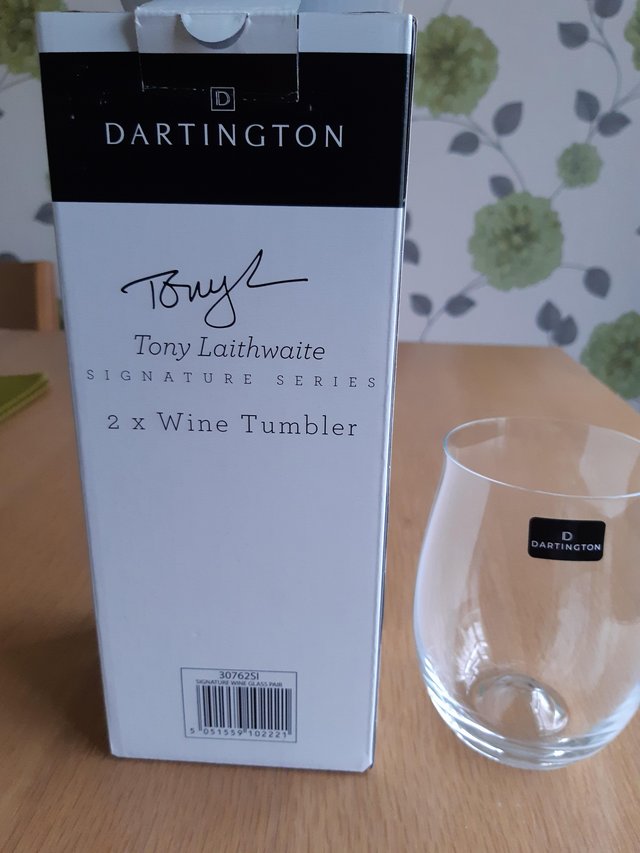 Preview of the first image of Box of two Dartington Crystal stemless wine tumblers.