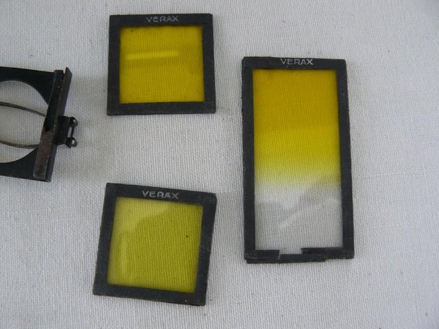 Image 3 of 3 antique VERAX glass lens filters: 2 yellow & 1 graduated