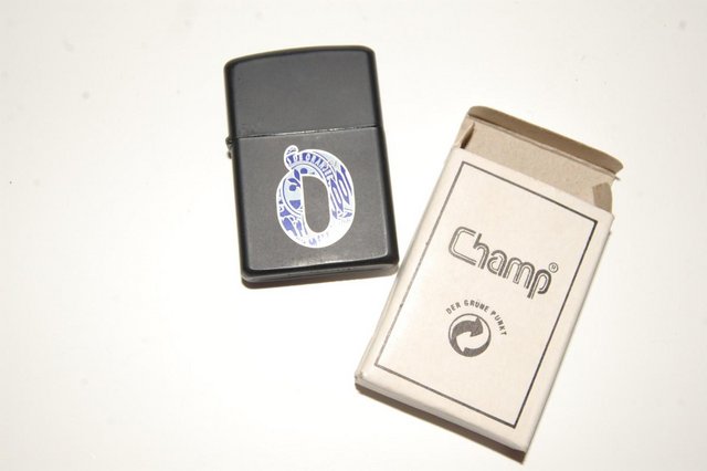 Image 2 of Cigarette Lighter. Vintage. Champ. Metal. Black. Flip lid