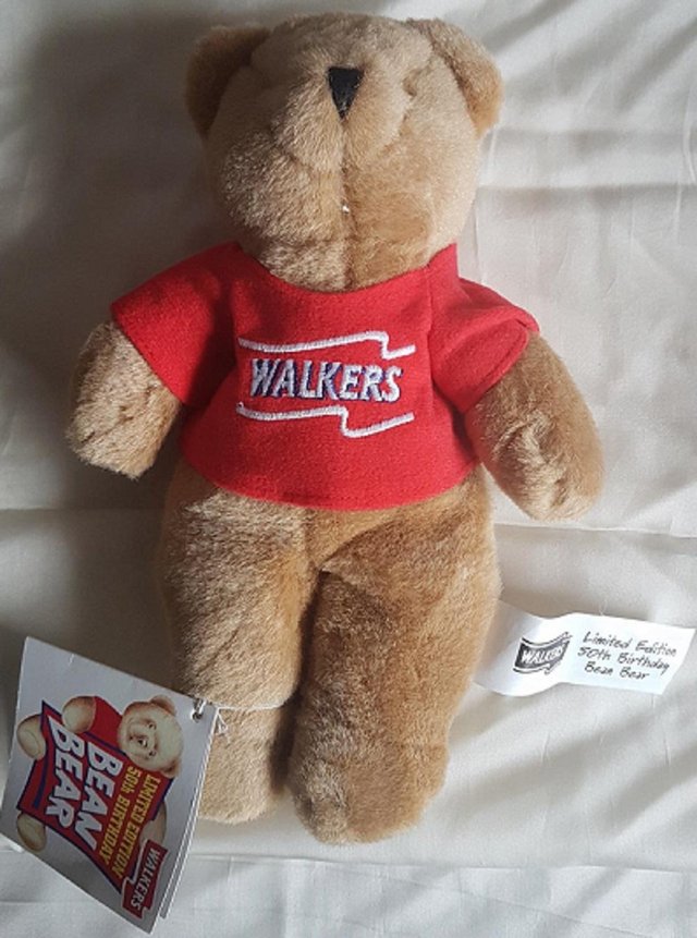 Preview of the first image of Walkers limited edition 50th birthday bean bear, 1998.