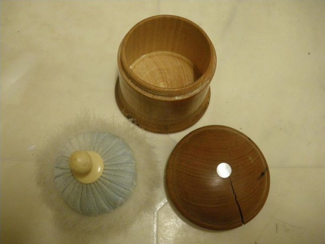 Preview of the first image of Gorgeous Antique Wooden Round Hand Turned Cosmetic Pot.
