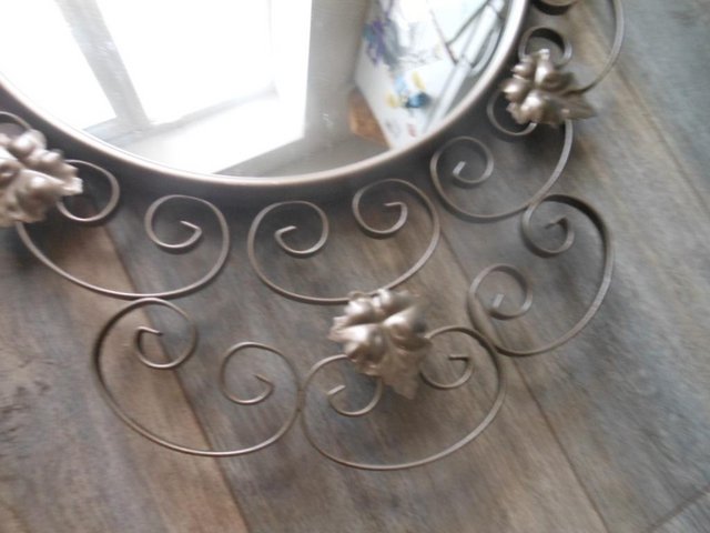 Image 2 of Mirror Round Wrought Iron Frame Scrolls 1960's