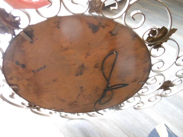 Image 3 of Mirror Round Wrought Iron Frame Scrolls 1960's