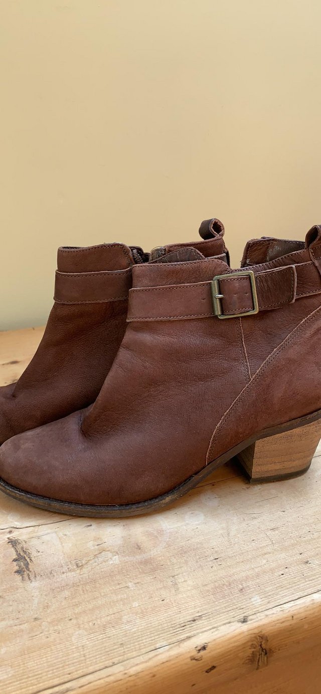 Preview of the first image of Fat face brown leather nubuck ankle boots.