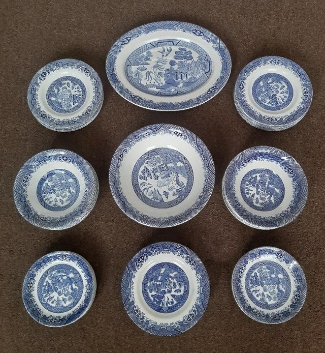 Preview of the first image of Large Assortment Of Blue Willow China.