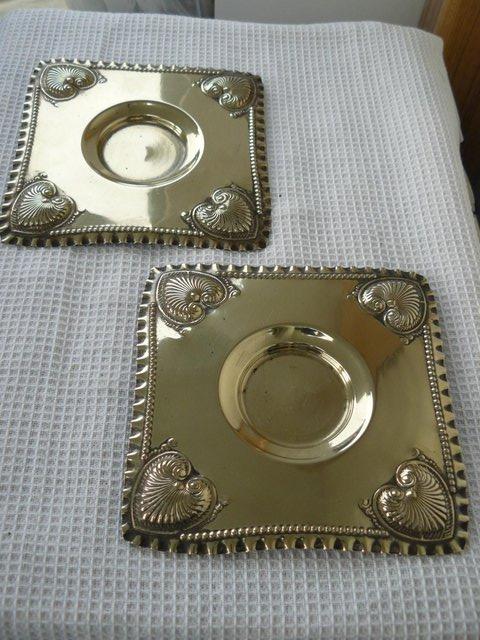 Preview of the first image of 2 Art Nouveau EPNS repousse square candle plates c1890-1910.