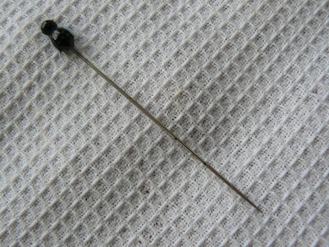 Image 7 of Antique metal hatpin with small black & white glass penguin