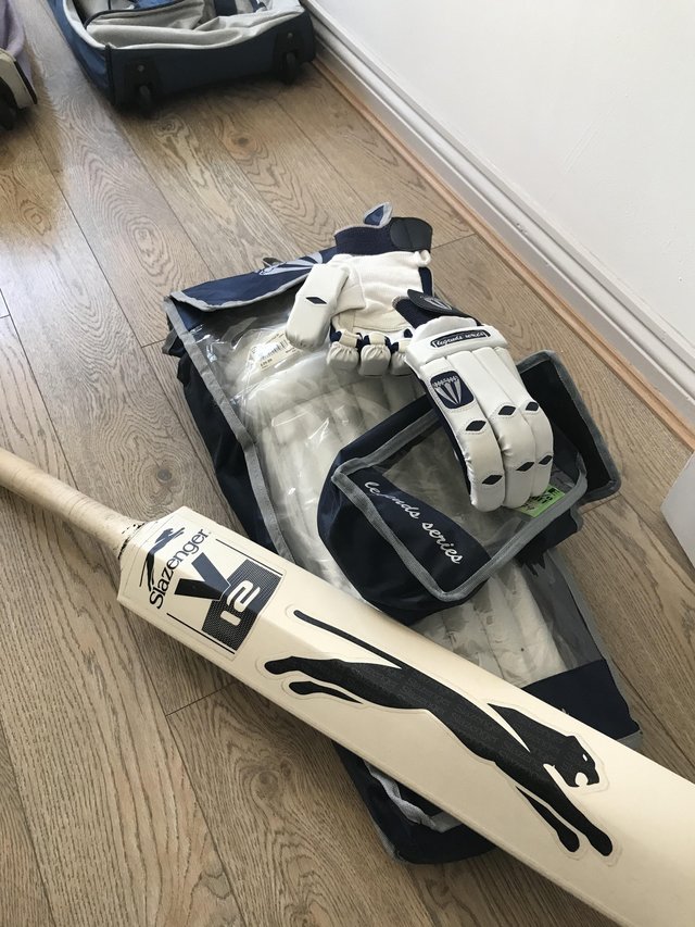Image 2 of Cricket bat and bag with leg pads and gloves