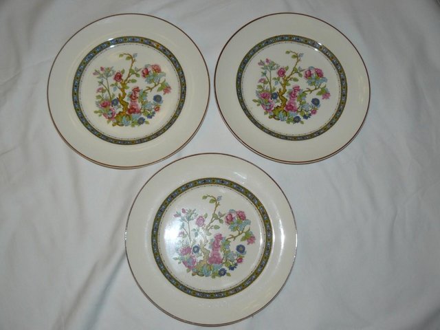 Preview of the first image of 3 Johnson Bros Pareek oriental poppy tree plates c1900-19.