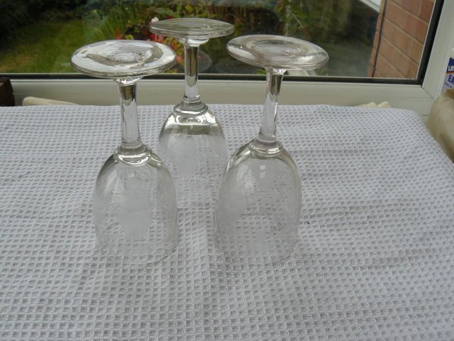 Image 2 of 3 antique etched grape design sherry/liqueur glasses c1900s
