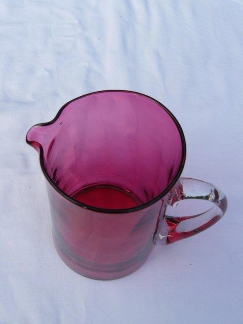 Image 9 of Victorian 6 ruby iridescent glasses & 1 ruby glass jug