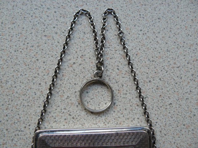 Image 3 of 1914 George V solid silver gilt calling card case & chain
