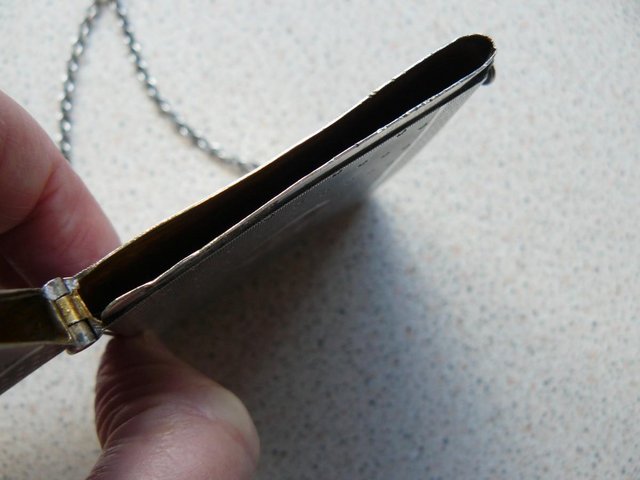 Image 10 of 1914 George V solid silver gilt calling card case & chain