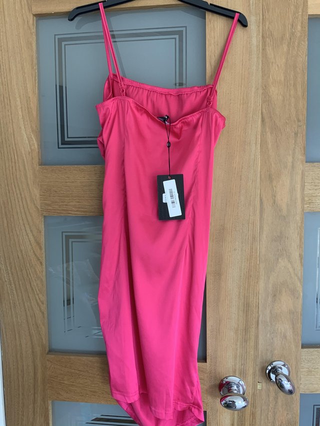 Image 2 of Fuschia Ruched Satin Bodycon Dress by Naa Naa.