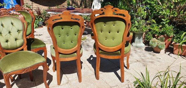 Image 8 of 6 Vintage Italian Carved & Green Velvet Dining Chairs