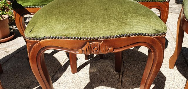 Image 12 of 6 Vintage Italian Carved & Green Velvet Dining Chairs