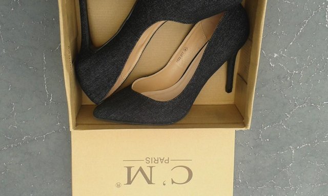 Image 3 of Grey Denim heels C' M Paris brand size 41 UK 8 new.
