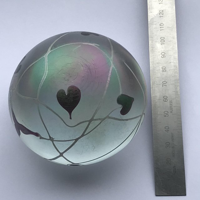 Image 2 of WMF iridescent glass paperweight hearts & vines