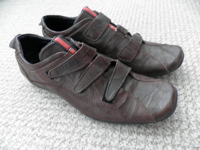 Preview of the first image of PRADA MENS BROWN SHOES, EXCELLENT CONDITION.