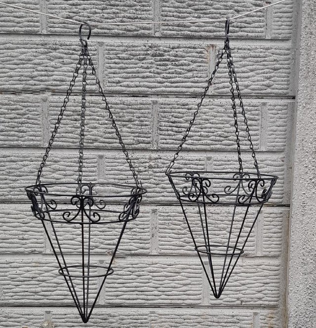 Preview of the first image of 2 x 10" Metal Hanging Baskets - Cone Shaped.