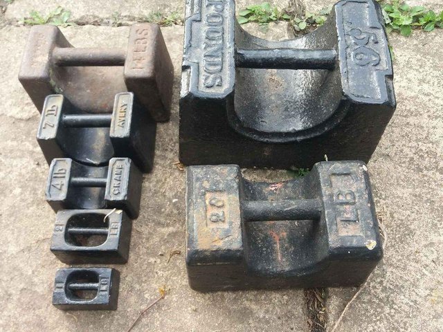 Image 2 of set of 7 vintage potato scale weights