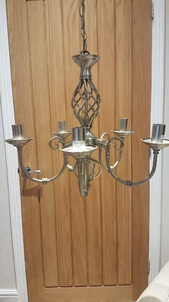 Preview of the first image of Lampshade brushed silver with 5 candle bulb holders.