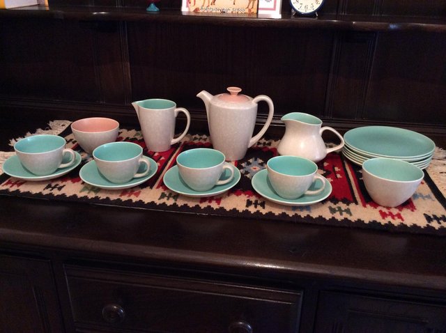 Preview of the first image of Vintage Poole Pottery Twintone coffee/tea set, 1970s..