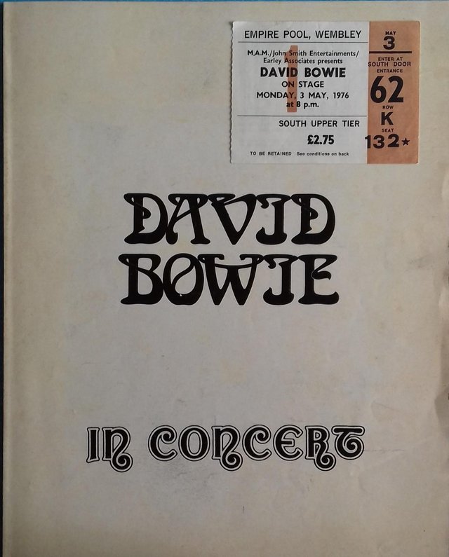Preview of the first image of 1976 David Bowie UK Tour Programme and concert stub.