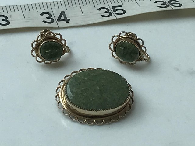 Preview of the first image of Vintage screwback stone earrings brooch 14k gold filled Amco.