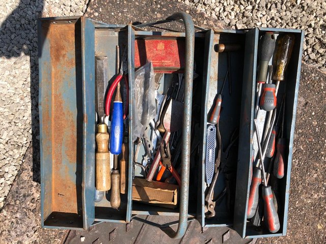Preview of the first image of Assorted Hand Tools and Metal Storage Box.