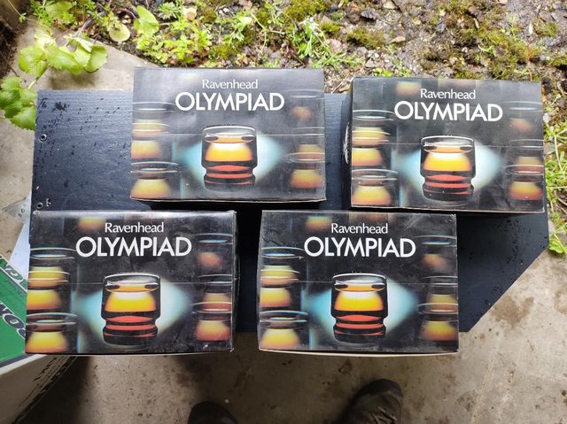 Preview of the first image of 6 boxes of Vintage Ravenhead Olympiad glasses and tumblers.