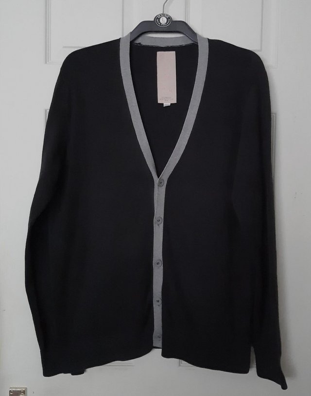 Preview of the first image of Mens Black/Grey Cardigan By Topman - Size Uk XL     B13.