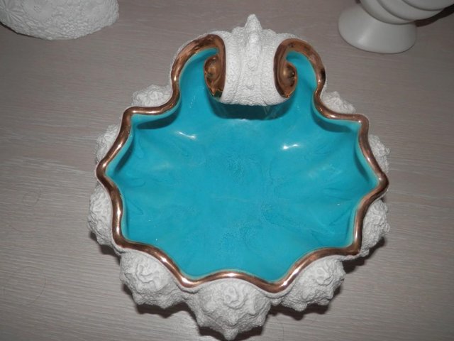 Image 3 of Lovely Sea Blue Enamel Shell Shaped Ornament-Name On Base