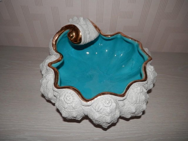 Preview of the first image of Lovely Sea Blue Enamel Shell Shaped Ornament-Name On Base.