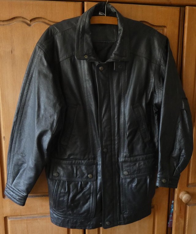 Preview of the first image of Black Leather Jacket / Coat.