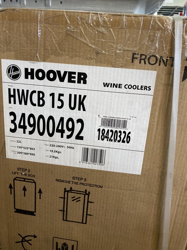 Image 3 of HOOVER 15CM-7 BOTTLE SLIMLINE WINE COOLER-S/S-NEW BOXED