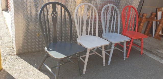 Image 4 of Farmhousestyle wheelback wooden dining chairs x 4