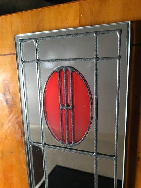 Image 2 of Art deco style design wall mirror; red design; oblong