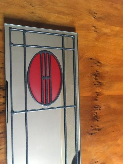 Image 3 of Art deco style design wall mirror; red design; oblong